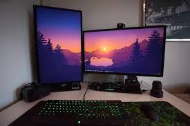 A collection of dual monitor wallpapers with a horizontal resolution of 3840 pixels and a vertical resolution of 1,080 pixels. Dual 4k 32 Screens Dual Monitor Wallpaper Gaming Room Setup Desk Setup