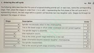 Maybe you would like to learn more about one of these? 1 Ordering The Cell Cycle Aa Aa The Following Table Chegg Com
