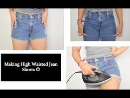 Make a line and cut the leg. Diy Turn Your Thrifted High Waisted Jeans Into Shorts Plus Distressing Youtube