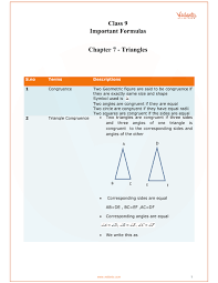 cbse class 9 maths chapter 7 triangles formulas