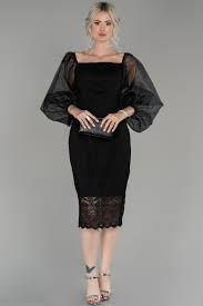 siyah balon kol dantelli midi boy abiye elbise abk853 elbise moda kiyafetler siyah balonlar