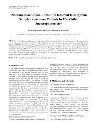 Pdf Determination Of Iron Content In Different Hemoglobin Samples From Some Patients By Uv Visible Spectrophotometer