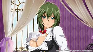 kyocho chuukou, ikkitousen, highres, official art, 1girl, breasts,  cleavage, green eyes, green hair, large breasts, solo - Image View - |  Gelbooru - Free Anime and Hentai Gallery