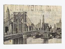 1000x1000 metaverse art brooklyn bridge silhouette canvas wall art. Vintage Ny Brooklyn Bridge Skyline Canvas Art By Michael Mullan Icanvas
