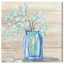 Indeed you probably grew up where using mason jars was not only decor but functional. Oliver Gal 26548 Mason Jar Flowers Floral And Botanical Wall Art Canvas Print Blue White Overstock 24301797
