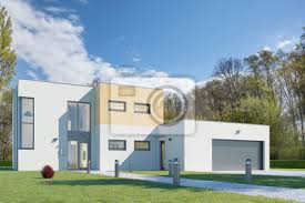 Das sind häuser im bauhausstil oder auch cubushäuser. Modernes Kubus Haus Mit Garage Und Garten Leinwandbilder Bilder Vorort Sommer Gehause Myloview De