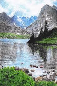 Mountain Lake By Nils Bifano In 2021 Landscape Drawings Nature Art Drawings Color Pencil Art