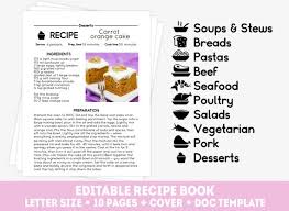 Druckt dazu die vorlage einfach beliebig oft aus und legt sie in der küche neben euch. Grossen Rezept Vorlage Set 10 Editierbare Rezept Seiten Und Etsy