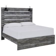 These exquisite pieces feature a smokey gray finish over replicated oak grain, contemporary gunmetal finished hardware and slide roller glides for smooth, functional drawers. Ashley Signature Design Baystorm B221b31 Queen Panel Bed With Sconce Lights Dunk Bright Furniture Panel Beds