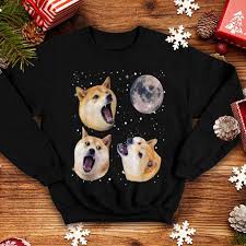 High quality dogecoin moon gifts and merchandise. Official Three Doge Meme Night Howling At The Moon Christmas Shirt Papa Tee