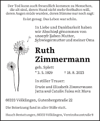 Traueranzeigen von Ruth Zimmermann