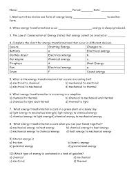 Energy Transformations Questions Energy Transformations Word Problem Worksheets Word Problems