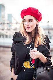 Red Beret Mickey Tshirt Outfit Beret Outfit Autumn Winter Fashion Red Berets