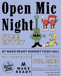 Ready to showcase your talent in front of a live audience while enjoying  some amazing food? Join us for open mic night with Derek Badillo, from  @theguitardojo! 🎤 Whether you're a seasoned