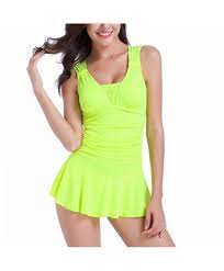 Solid Ruched Tummy Control One Piece Skirted Swimsuits Online Skirted Swimwear Retro One Piece Swimsuits Swim Dress