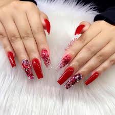 Black And Red Coffin Nails Valentinenails Coffin Nails Glitter Nails Red Nails Bling Nails Red Nails Glitter Coffin Nails Designs Red Acrylic Nails