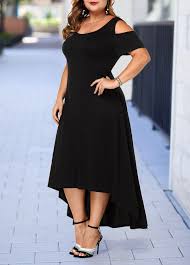 Black Cold Shoulder Plus Size High Low Dress Rosewe Com Usd 33 13 High Low Dress Black High Low Dress Dresses