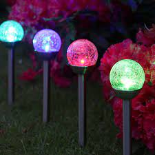 4 Colour Changing Solar Crackle Ball Stake Lights Color Changing Led Landscape Lighting Lawn Lights