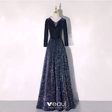 Check spelling or type a new query. Scintillantes Bleu Marine Paillettes Hiver Robe De Soiree 2020 Princesse V Cou Manches Longues Noeud Ceinture
