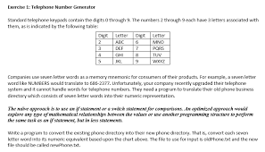 We currently have a crude mechanism to convert numbers to words (e.g. Solved Exercise 1 Telephone Number Generator Standard Te Chegg Com
