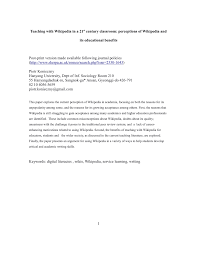 Maybe you would like to learn more about one of these? Pdf Teaching With Wikipedia In A 21 St Century Classroom Perceptions Of Wikipedia And Its Educational Benefits