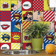 Adesivo De Azulejo 20x20 Para Cozinha Pop Art Quartinhos Azulejos Vintage Arte Pop Mural