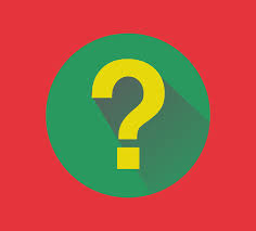 Yellow question mark in green circle on red background