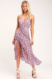 These Memories Lavender Floral Print Ruffled Midi Dress Midi Ruffle Dress Cute Floral Dresses Purple Dresses Formal