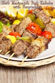 Herb Marinated Pork Kabobs With Vegetables Pork Recipes Pork Kabobs Kabob Recipes