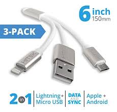 Usb Charging Combination Cable Apple Iphone Lightning Micro Usb 2in1 Cable Short 6 Inch Length Silver 3pack Click On The Image Micro Usb Usb Charging Usb