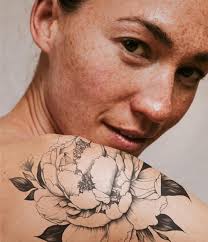 Elegant Peony Tattoo, Monochrome Floral Tattoo, Artistic Tattoo Design,  Black Ink Tattoo, Hand-drawn Tattoo, Detailed Illustration Tattoo