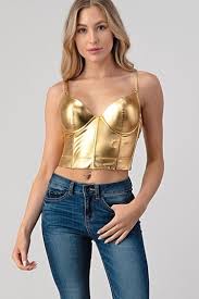 This yves saint laurent top is composed of a gold metallic leather in a quilted pattern. Metallic Stretchy Bustier Top No Rules Fashion