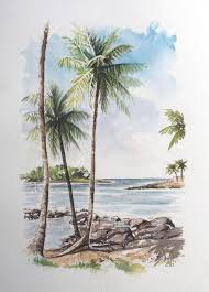 Sur L Ile Royale Dessin Ile Aquarelle Peinture Abstraite