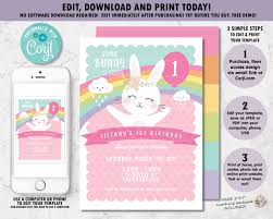 This card template is delicate and whimsical, perfect for a garden party or springtime event. Cute Bunny Invitation Bunny Rabbit Printable 1st First Birthday Invitation Diy Editable Template Bunny Digital Invite Rainbow Bunny Cb1 Bunny Invitations Birthday Party Invitations Diy First Birthday Invitations
