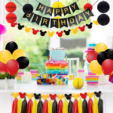 These kits come with everything you need for up to 24 guests. Mickey Mouse Party Supplies Kit Mickey Mouse Theme Decorations Set With Honeycomb Balls Mickey Mouse Paper Garland Happy Birthday Banner 12 Inch Latex Balloon Tissue Paper Tassels Party Packs Party Supplies General Logistic Ba