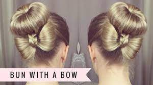Bun With A Bow By Sweethearts Hair Youtube Bow Hairstyle Cute Everyday Hairstyles Simple Prom Hair