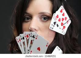 Woman Holding Playing Cards Ace Black Stock Photo 121229344