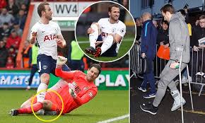 Harry kane injury update as ryan mason and tottenham sweat on star for man city cup final harry kane was ruled out of tottenham's premier league fixture against southampton with an ankle injury. Harry Kane Leaves Bournemouth On Crutches After Right Ankle Injury