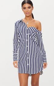 Black And White Striped Off The Shoulder Dress Striped Off The Shoulder Shirt Dress Shoulder Shirts Shirt Dress Oversized Shirt Outfit