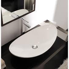 oval shaped white ceramic vessel sink