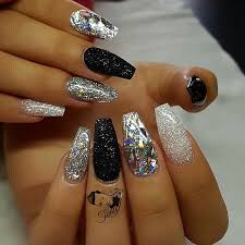 Black Silver Glitter Nails Silver Nails Nail Designs Glitter Nails