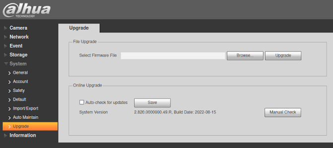 Firmware-Upgrade of a Dahua IPC-HFW1320S network camera
