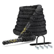 Kingso Battle Rope 1 5 Inch Heavy Exercise Training Rope 30ft Length Workout Fitness Rope Strength Exercise Equipment For Home Gym Outdoor Anchor Included With Protective Sleeve Black Walmart Com Walmart Com