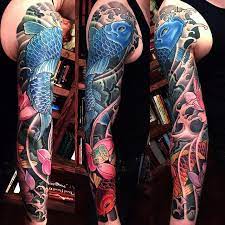 Japanese Koi Sleeve By George Bardadim Bardadim Tattoo Nyc Koi Tattoo Sleeve Sleeve Tattoos Japanese Sleeve Tattoos