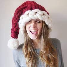 Knitted Santa Hat Hand Knitted Chunky Christmas Hat Unique Etsy Christmas Knitting Christmas Hat Holiday Hats