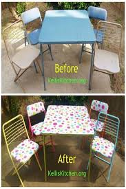 From Dumpster Bound To Retro Groovy In One Day Card Table Set Card Table Makeover Card Table And Chairs
