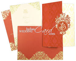 Luxury mandala wedding invitation template. Red Color 3 Fold Hindu Wedding Invitation With Baroque Motif Print D 9152