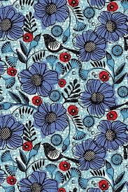Blue Birds And Flowers Wallpaper Colorful Fabrics Digitally Printed By Spoonflower Blue Blooms And Black Birds Floral Flowers Summer Black Bird Printing On Fabric Prints
