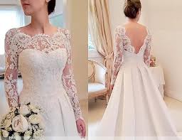 Beach wedding dresses a line lace long puff sleeve backless chiffon country gown. Elegant Backless Vintage Lace Satin Long Sleeve Bridal Wedding Gown