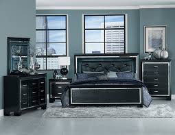 The mirror can be mounted on the wall vertically or horizontally. Homelegance Allura Bedroom Set With Led Lighting Black B1916bk Bed Set At Homelement Com